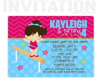 Gymnastics Invitation, Gymnastics Birthday Invitation, Gymnastics Invitations, Gymnastics Birthday Party, Gymnastics Party Invitation | 217
