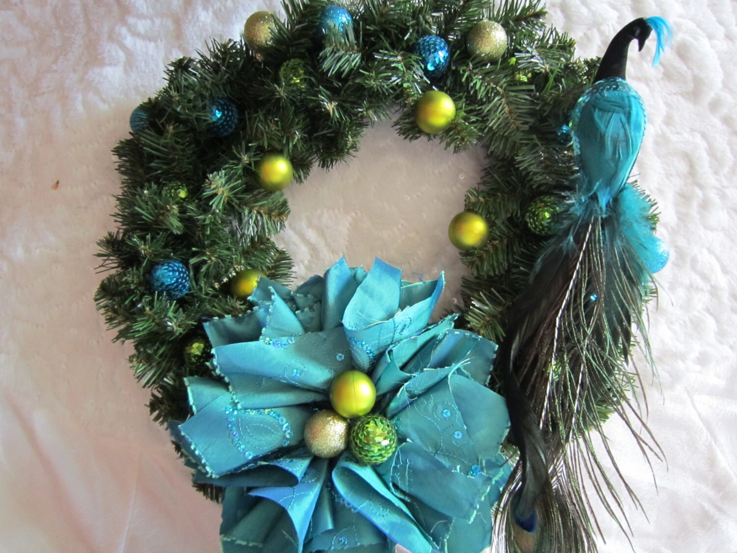 Christmas Wreath - Turquoise Teal Lime Green Christmas Decorations