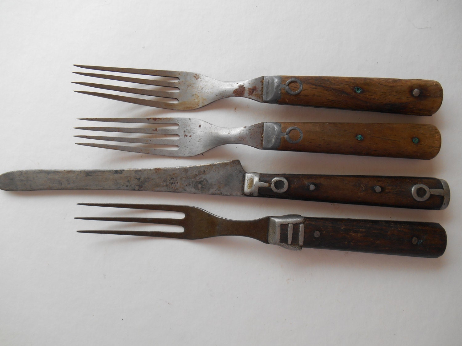 Antique forks and knife with wood handles possibly by OuthouseLily