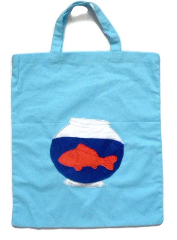 sale item Goldfish Fish Bowl Bag Blue Cotton Tote by MiowandMolly