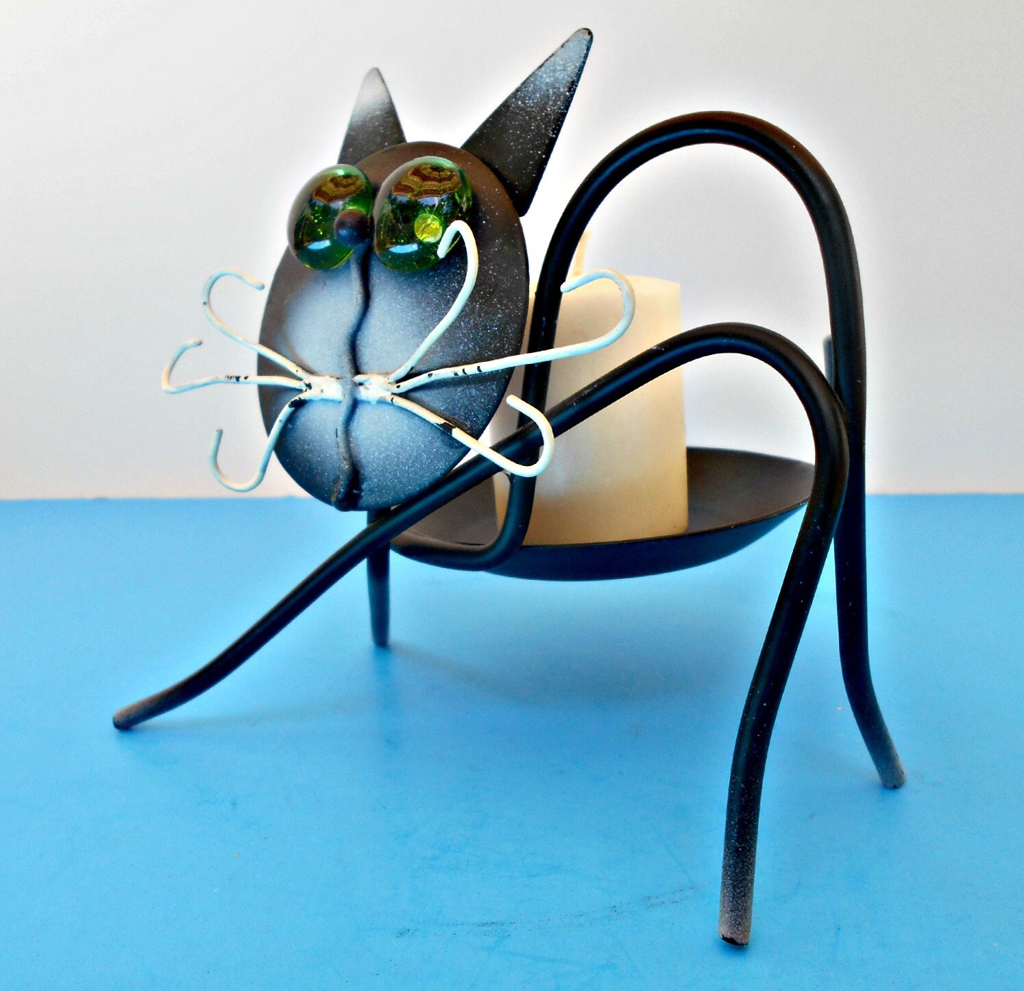 Metal Cat Candle Holder Black Cat Votive Holder Art Deco