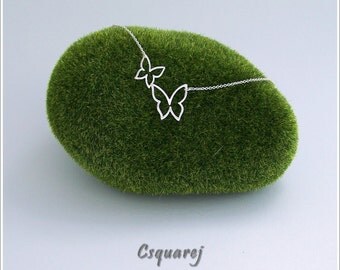 Minimalist Double Butterflies Necklace, Silver Butterfly necklace, Dainty butterfly necklace, minimalist butterfly necklace