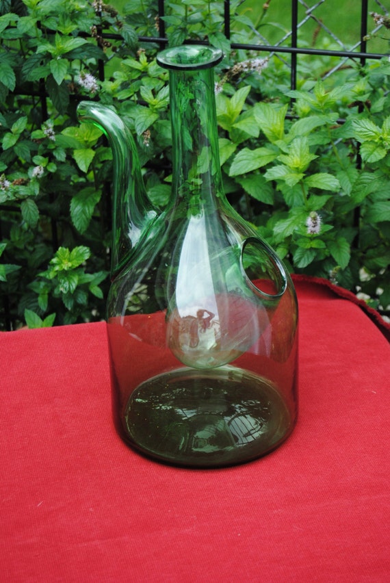 Vintage Wine Decanter Green Glass 13 inches by camillesBOOTH66