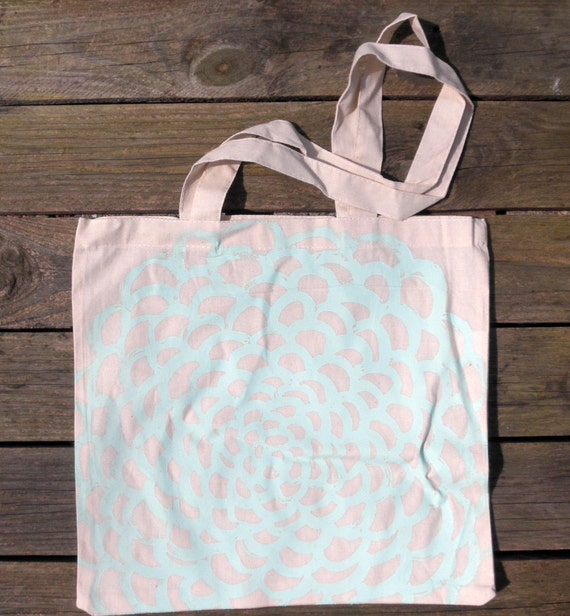 ON SALE! Hand-Drawn Mint Floral Canvas Tote Bag