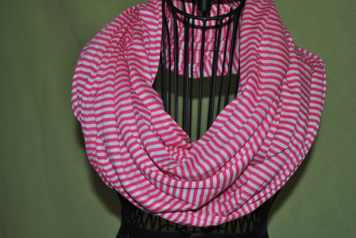 Pink and White Striped Infinity Scarf Jersey Knit Scarf