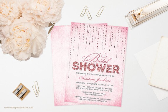 Glitter Look Bridal Shower Invitations - DIY Printable File or Printed Invitations Il_570xn