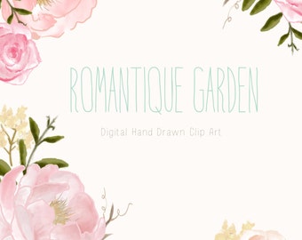Flower Clip Art Hand Drawn Flowers and Wreath - Romantique Garden