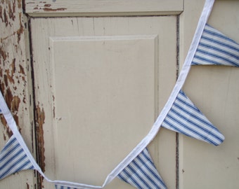 Vintage Ticking Pennant Banner, Mattress Ticking Pennant Banner Decoration, Vintage Ticking Pennant Banner, Vintage Fabric Pennant Banner