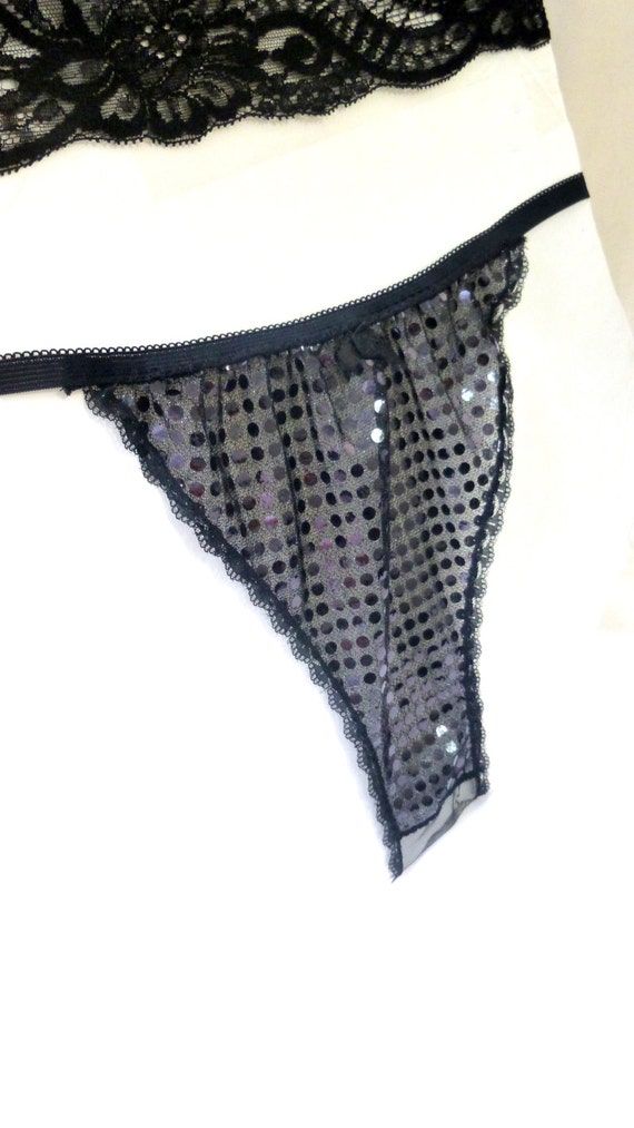 Sheer Mesh Bikini Knickers Sexy Sparkly Black by cupidscloset