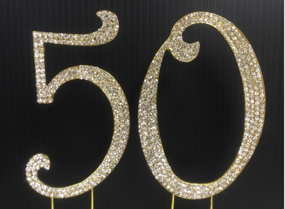 Gold Rhinestone NUMBER 50 Cake Topper 50th Birthday