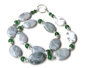 Long Bold Chunky White Green Statement Necklace, Handmade Natural Tree Agate Rustic Stone Jewelry, OOAK Unique Hipster, ALFAdesigns