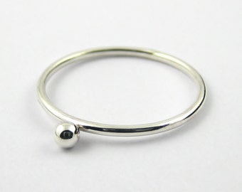 Sterling Silver Bead Ring, Sterling Silver Stacking Ring, Single Beaded Ring, Silver Dot Ring, Sterling Silver Jewellery