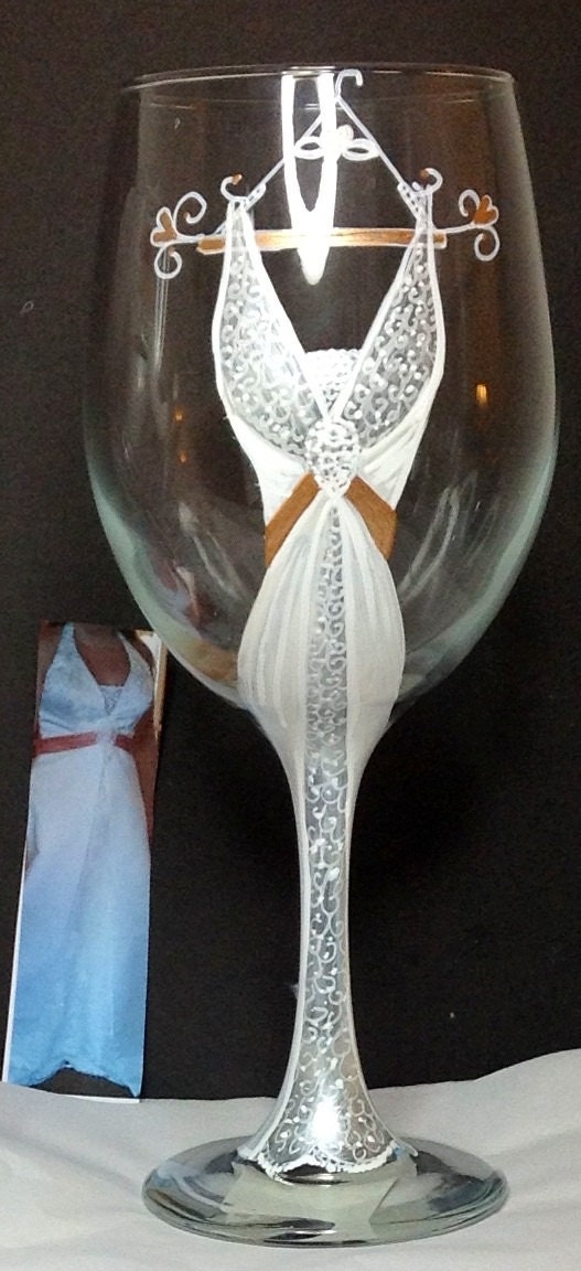 Wedding Dress Wine Glass by HANDPAINTEDBYCYNDIE on Etsy