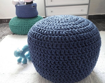 Navy Crochet Pouf Ottoman-Floor Pouf Chair-Nautical Nursery Decor-Footstool Pouf-Knit Floor Cushion-Nursery Furniture-Kids Floor Pillow