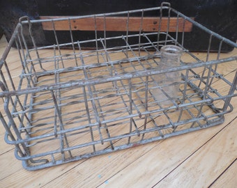 SALE...Old Metal Half Pint School Milk Crate Carrier