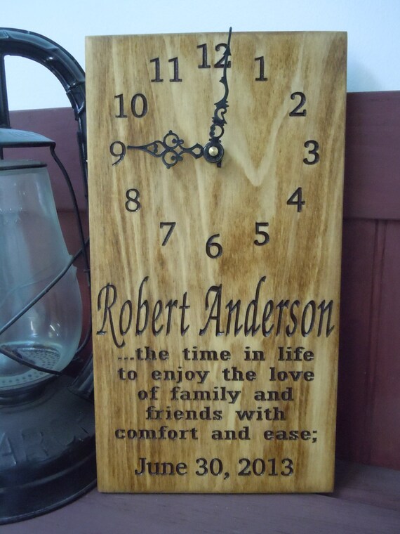 Items similar to Retirement Clock Personalized Wooden Carved Gift