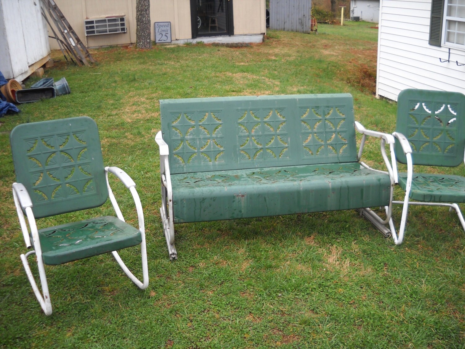Vintage Metal Porch Glider spring ready by TimeGoneByAntiques