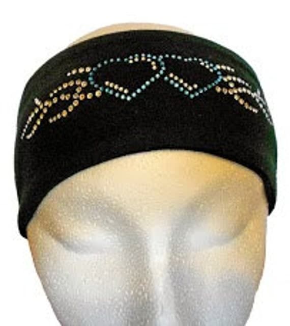 Biker Headband with Rhinestone Blue Hearts