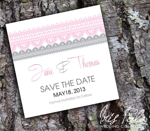 PRINTABLE, Laces, Pink and Gray, Save the Date