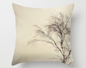 Winter Tree Throw Pillow, Cream and Brown Bare tree