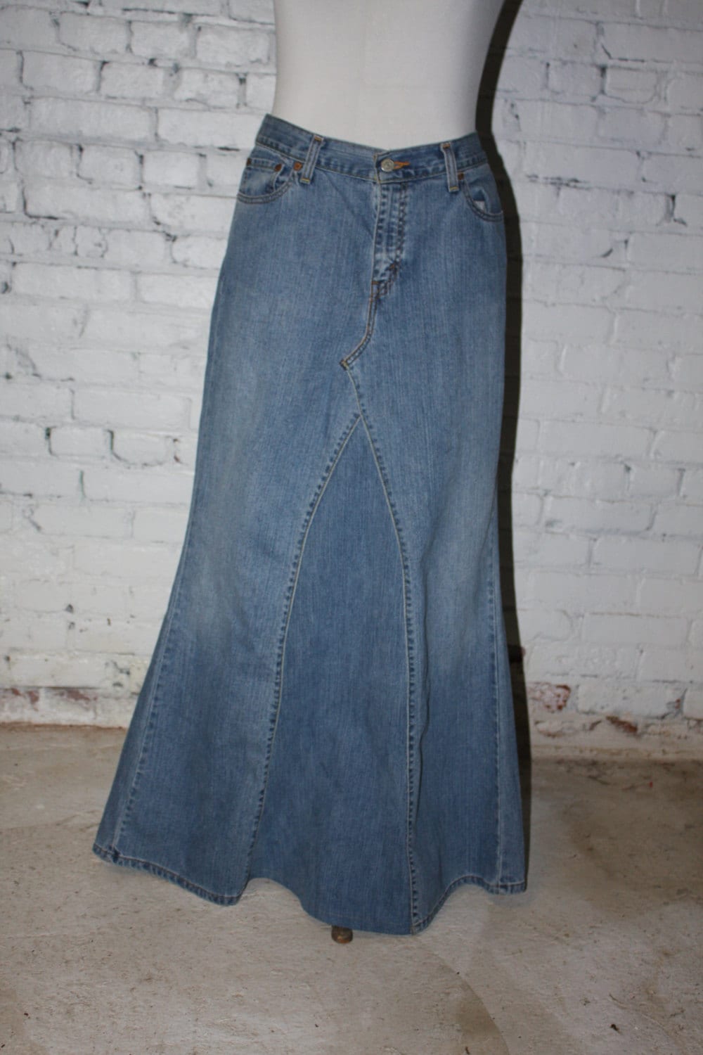 Womens Custom Long Denim Maxi flare Jean Skirts by DelMearDesigns