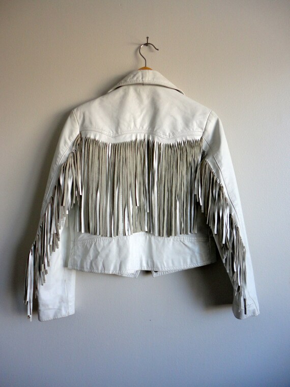 80s Fringe White Leather Biker Jacket by Perino Ponti