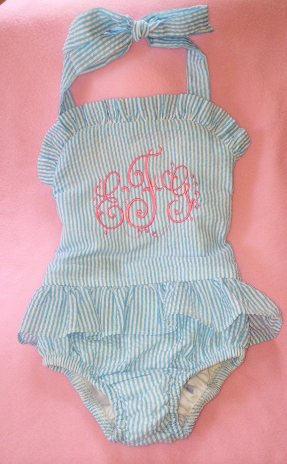Items similar to Monogrammed Swimsuit, Toddler swimsuit, Monogrammed