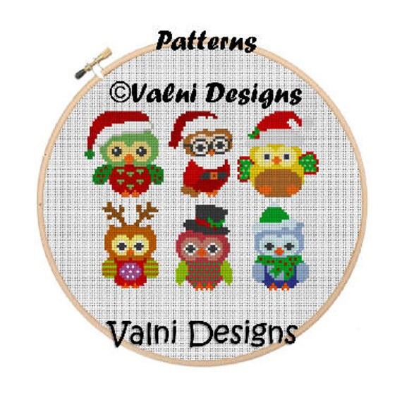 Items similar to Christmas Owl SET 6 cross stitch patterns(PDF