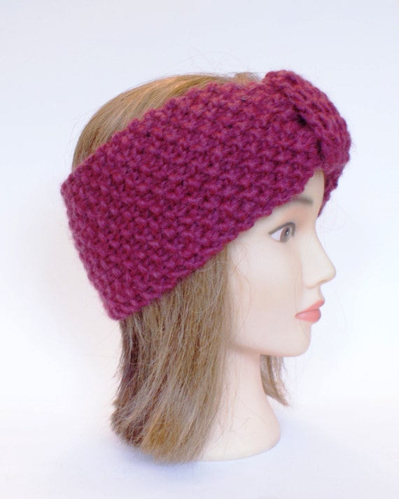 Irish handknit dark rose earwarmer headband 100 by Johannahats
