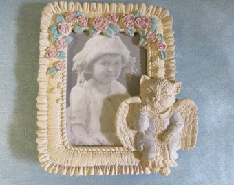 Vintage United Design angel kitty photo frame_vintage 90's_cottage chic housewares_picture frames