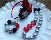 Red and SIlver Necklace- Chunky Necklace- Silver Bubble Gum Necklace- Black and White Necklace Il_170x135