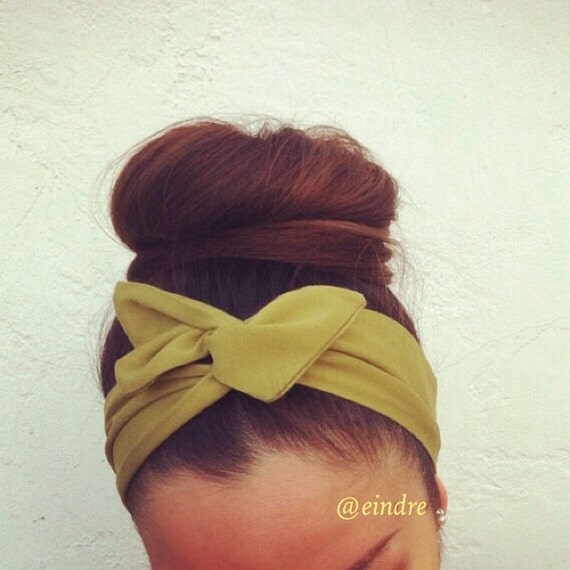 Olive Green Dolly Bow Headband, Wire Option Available