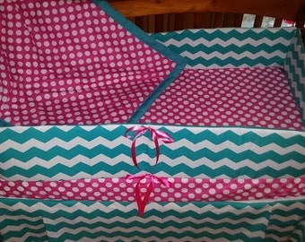 pink and teal crib bedding