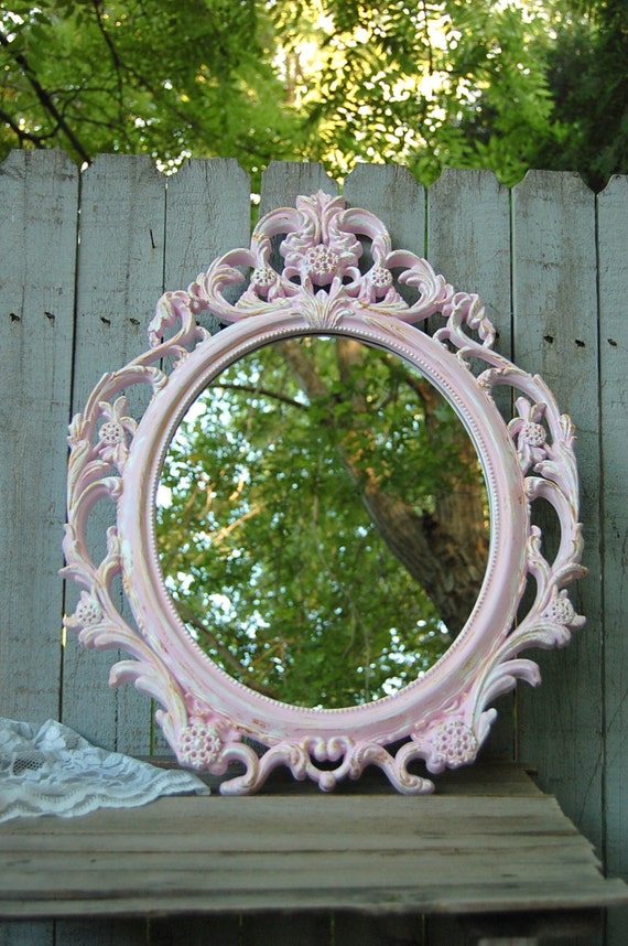 shabby chic mirror pink white oval upcycled by thevintageartistry shabby chic mirror pink white oval upcycled by thevintageartistry