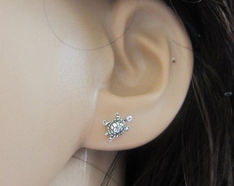 Tiny Sterling Silver Turtle Studs Earrings, Turtle Earrings, Good Luck, children Earrings, Dainty Earrings