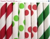 ON SALE 50 Christmas Red and Green Paper Straw Mix - Stripe & Dot - ships less than 24 hours Il_170x135