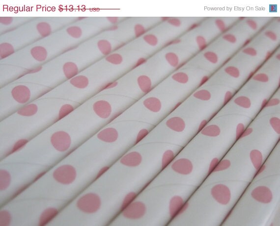 ON SALE - 100 Baby Pink Dot Paper Straw - ships less than 24 hours Il_570xn