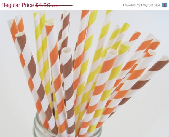 10% off - 25 Fall Orange, Brown & Yellow Paper Straw Mix - Thanksgriving Party Supply - ships less than 24 hours Il_570xn