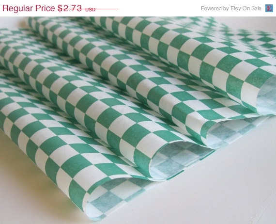 ON SALE 25 Sheets of Green and White Checkered Deli Wrap Wrapping Paper 12" x 12" Il_570xn