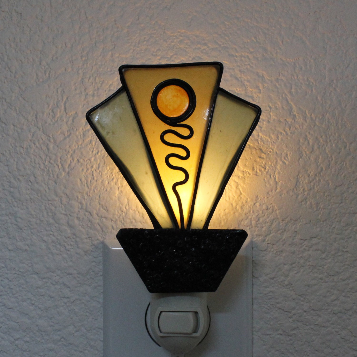 Art deco faux stained glass night light polymer clay with LED