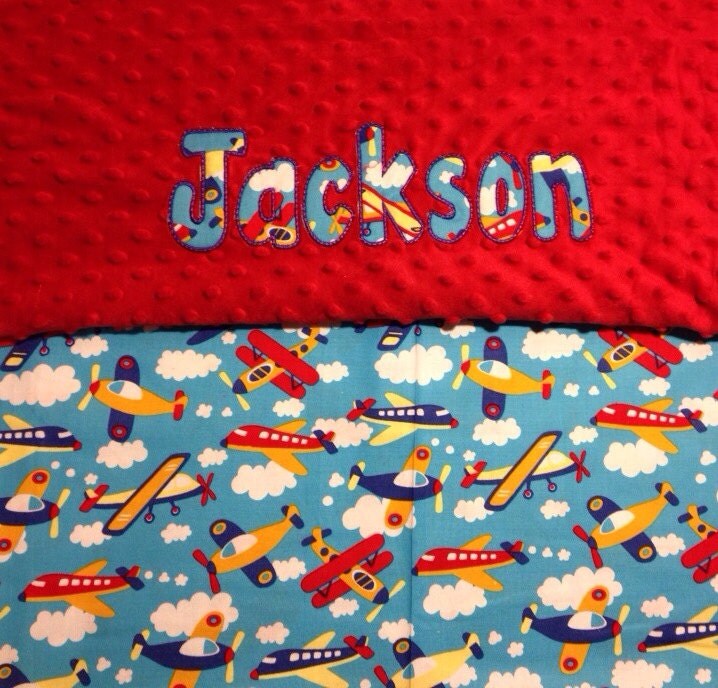 Personalized Airplane Baby blanket with your child's name.