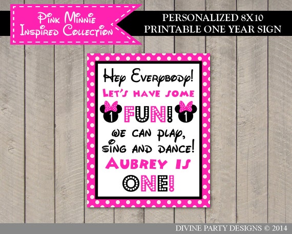 PERSONALIZED Printable Pink Minnie Inspired 8x10 One Year Old Sign / Printable DIY / Minnie Collection Il_570xn