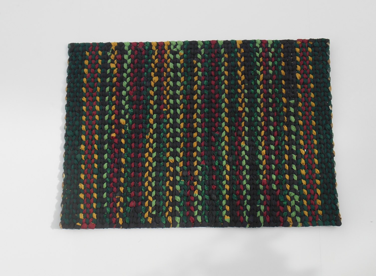 Handmade Twined Rug Black Red yellow Green by TollethHouseVintage