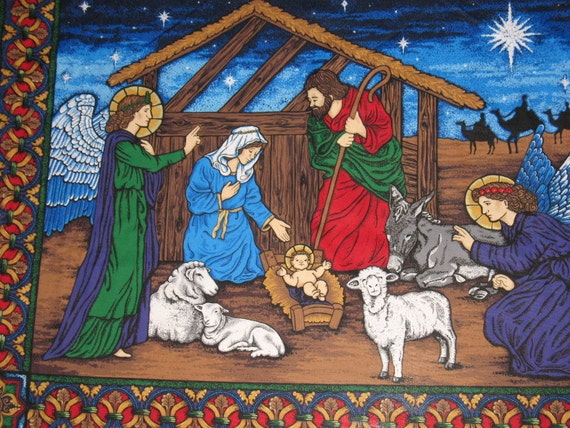 Nativity Scene Cotton Fabric Panel 36x42s