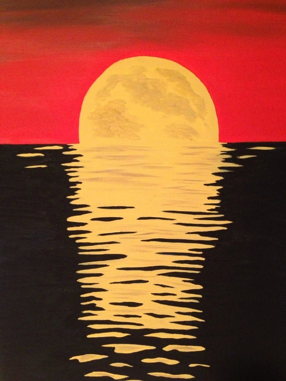 moon painting16x20 black paintingred paintingyellow