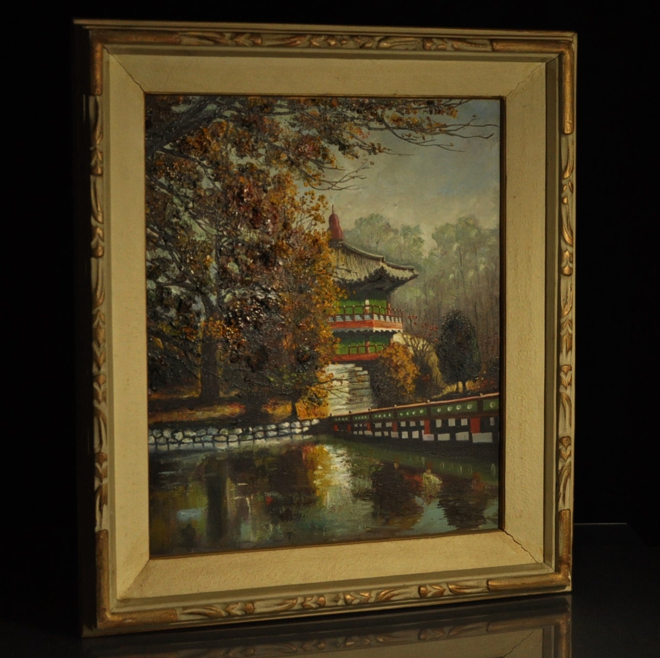 Elegant Signed Korean Oil Painting by Bakjo Kim Circa