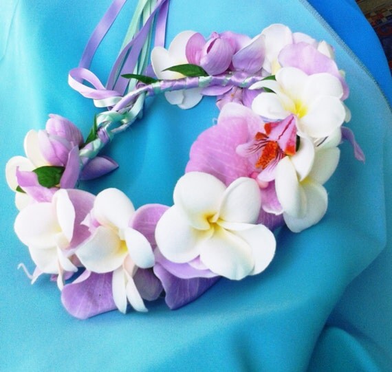 BRIDAL FLOWER CROWN Hawaiian White Plumeria and by MalamaPua