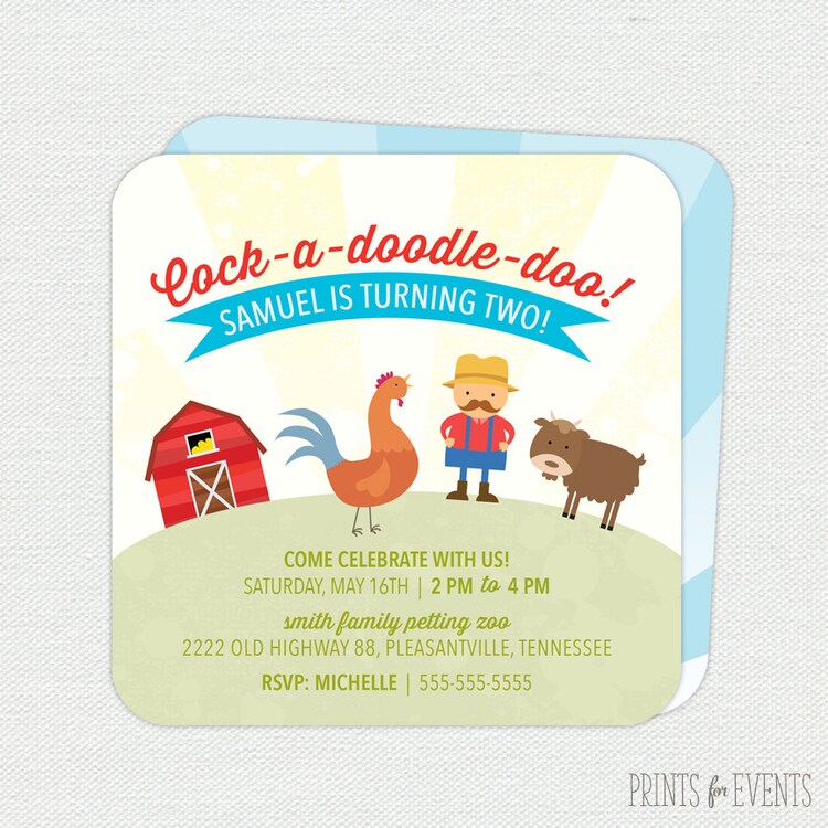 Printable Farm Animals Birthday Invitation Two by PrintsForEvents