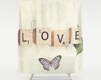 Love Shower Curtain, Photo Shower Curtain, Retro Shower Curtain, Bathroom Decor, Shabby Chic Shower Curtain