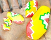 Vintage Vibrate TRIBAL Print BROOCH and EARRINGS Set, Pin, Philippines Retro Yellow, Red, Green